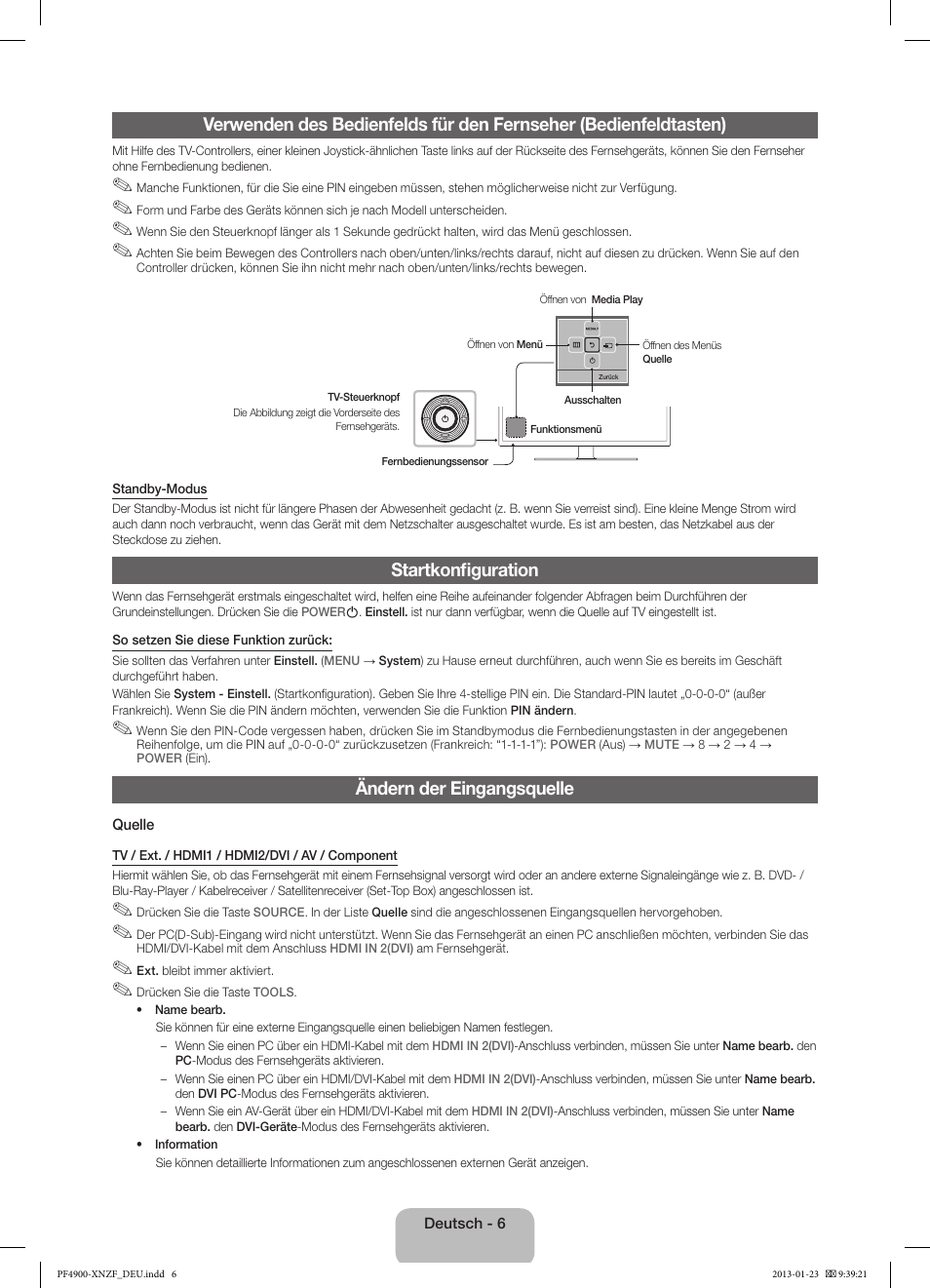 Startkonfiguration, Ändern der eingangsquelle | Samsung PS43F4900AW User Manual | Page 46 / 81