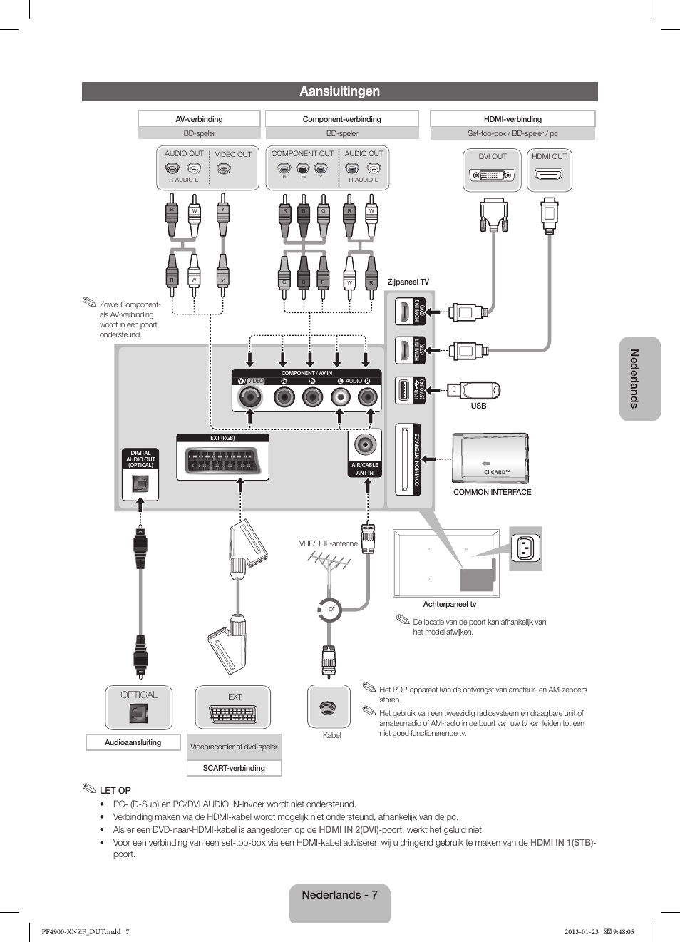 Aansluitingen, Nederlands, Nederlands - 7 | Samsung PS43F4900AW User Manual | Page 67 / 81