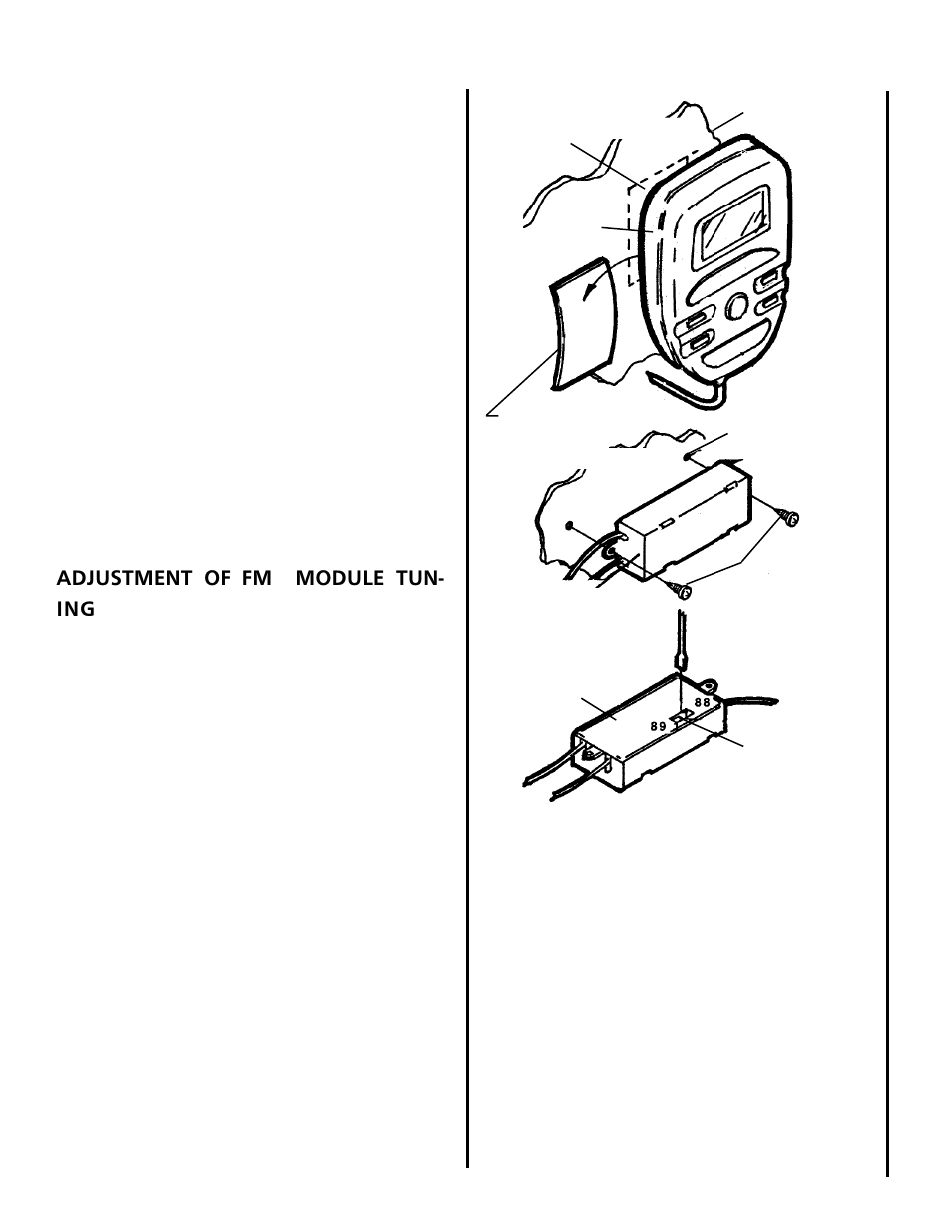 Mounting the remote control, Mounting the fm module, Adjustment of fm module tun- ing | Changer reset button | Audiovox ACC-52 User Manual | Page 12 / 20