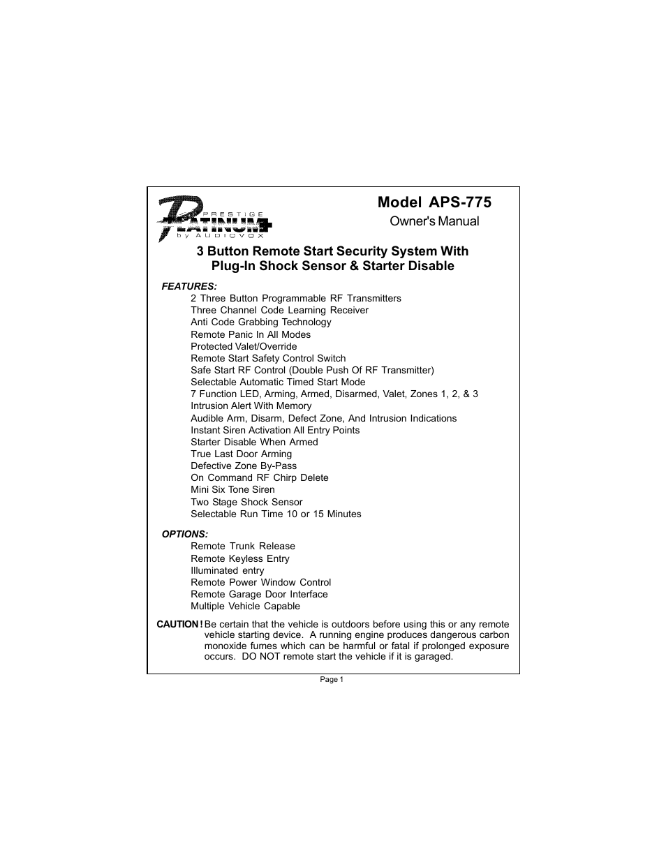 Audiovox APS-775 User Manual | 8 pages