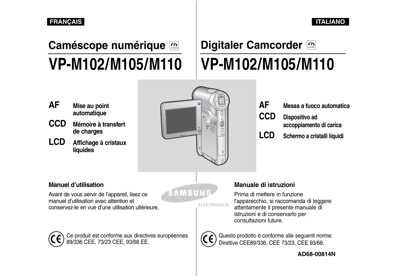 Digitaler camcorder, Caméscope numérique | Samsung VP-X110L User Manual | Page 2 / 129