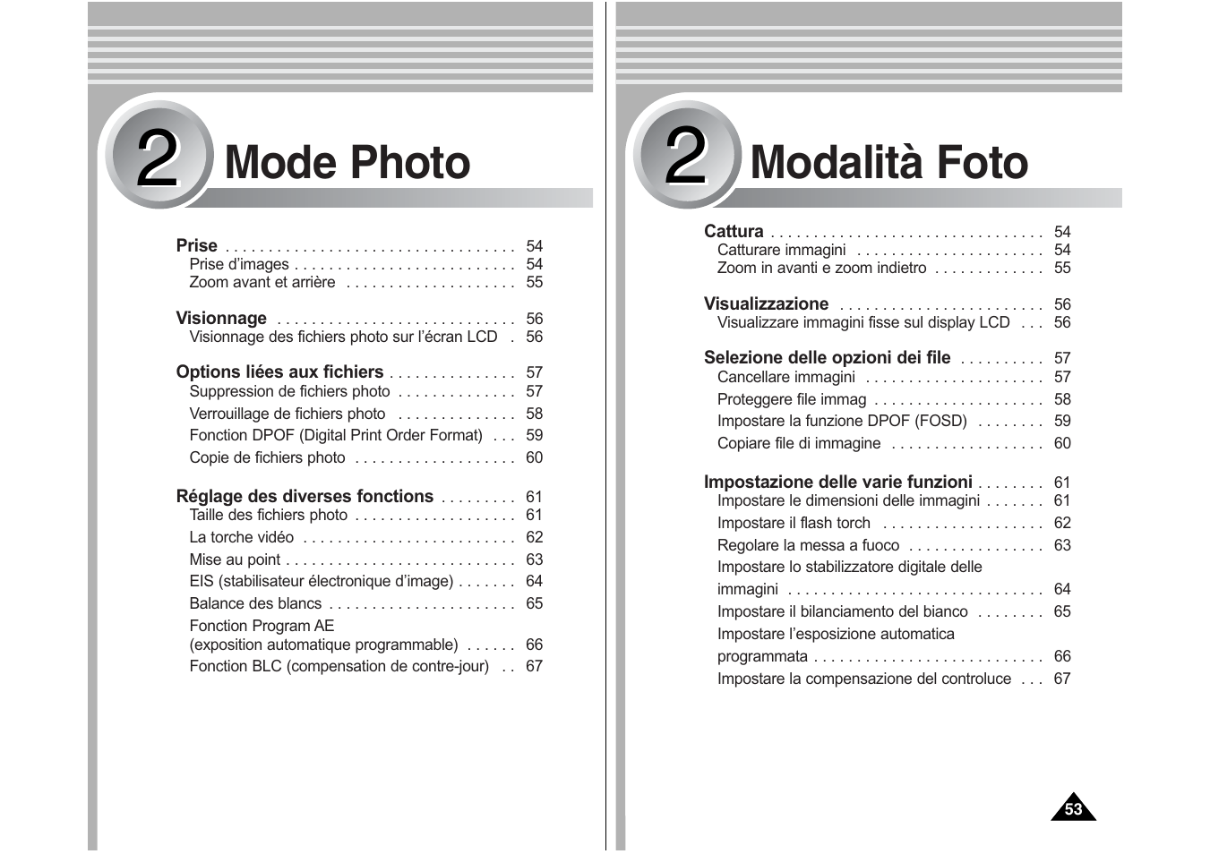 Modalità foto, Mode photo | Samsung VP-X110L User Manual | Page 54 / 129