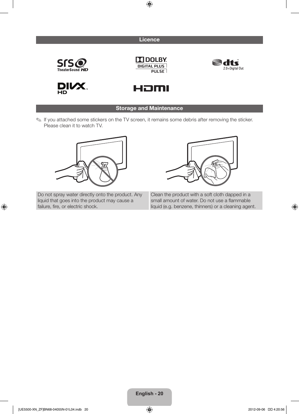 Samsung UE40ES5500W User Manual | Page 20 / 90