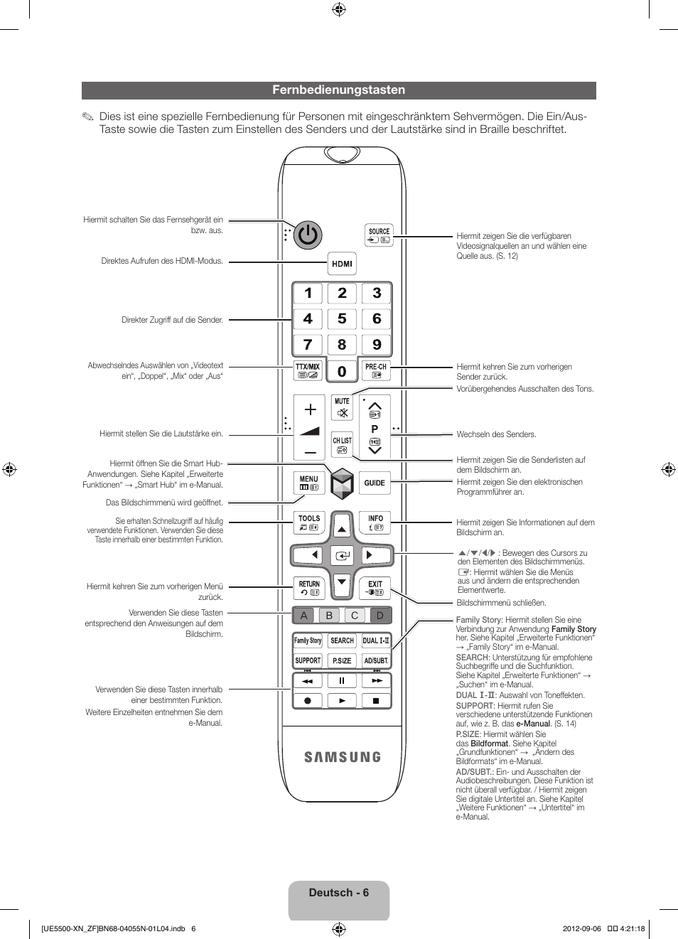Fernbedienungstasten | Samsung UE40ES5500W User Manual | Page 50 / 90