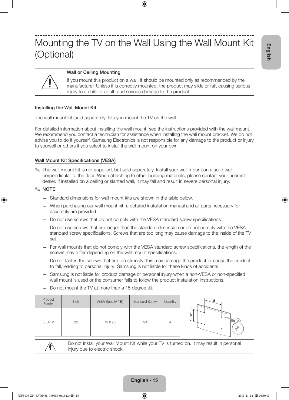 Samsung UE22F5400AW User Manual | Page 15 / 81