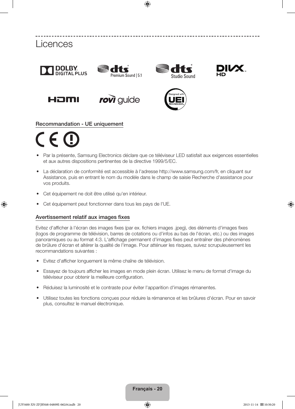 Licences | Samsung UE22F5400AW User Manual | Page 40 / 81