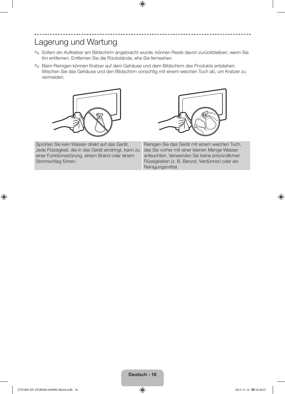 Lagerung und wartung | Samsung UE22F5400AW User Manual | Page 56 / 81