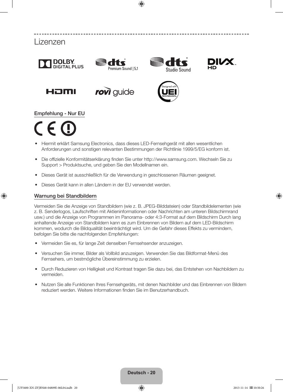 Lizenzen | Samsung UE22F5400AW User Manual | Page 60 / 81