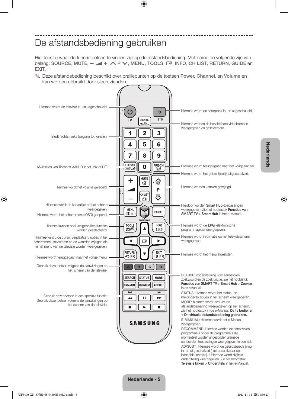 De afstandsbediening gebruiken | Samsung UE22F5400AW User Manual | Page 65 / 81