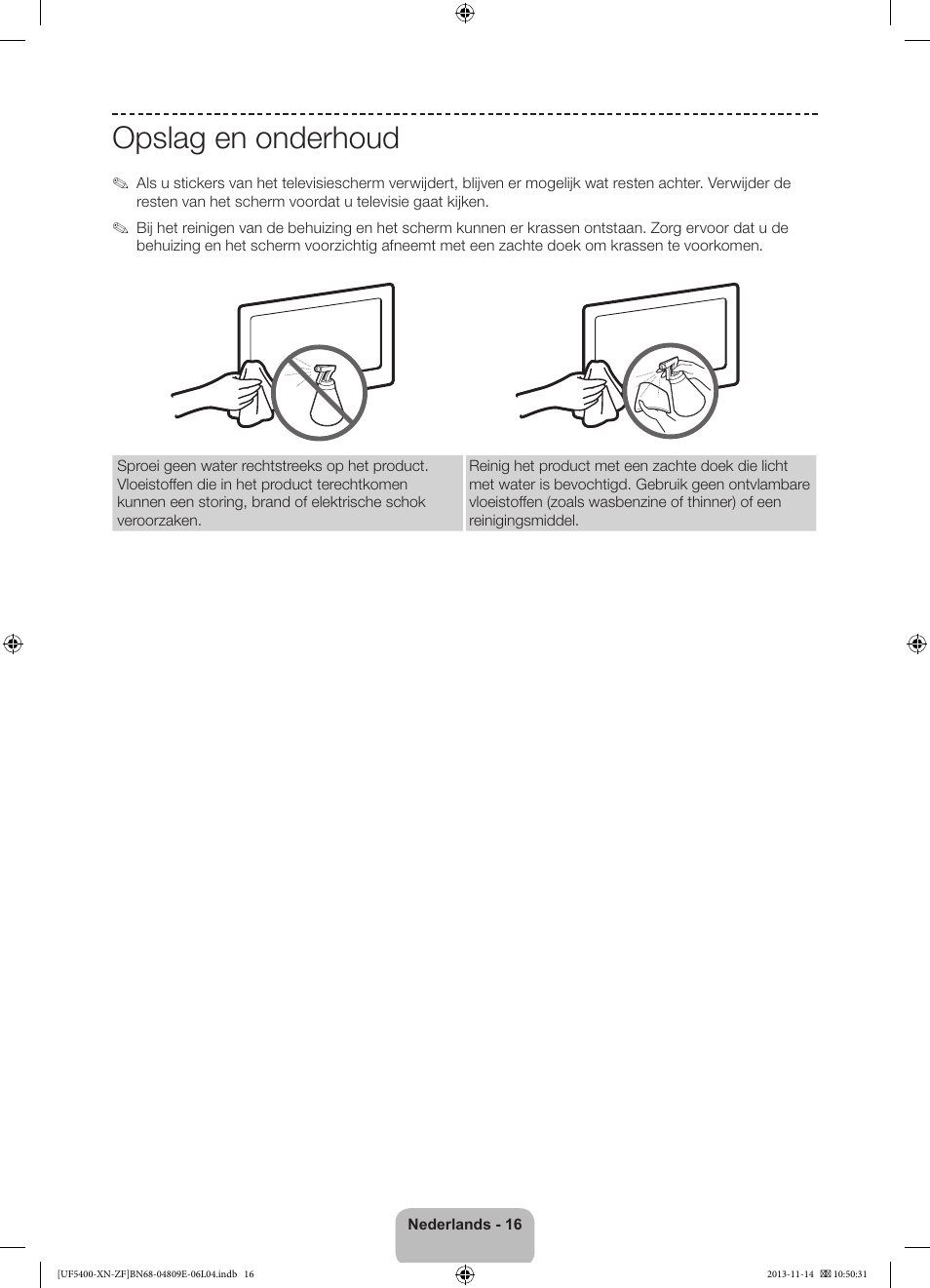 Opslag en onderhoud | Samsung UE22F5400AW User Manual | Page 76 / 81