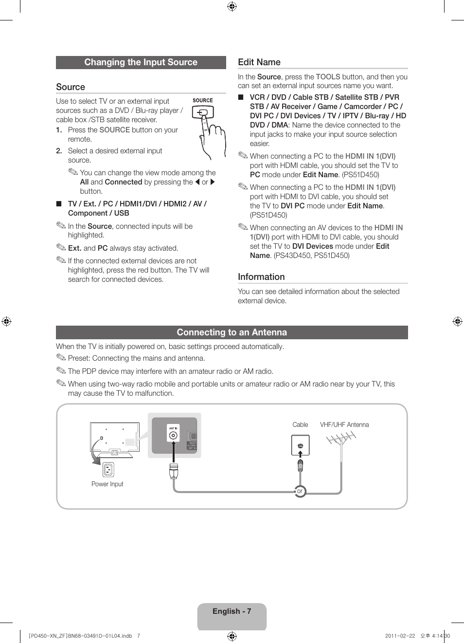 Samsung PS51D450A2W User Manual | Page 7 / 74