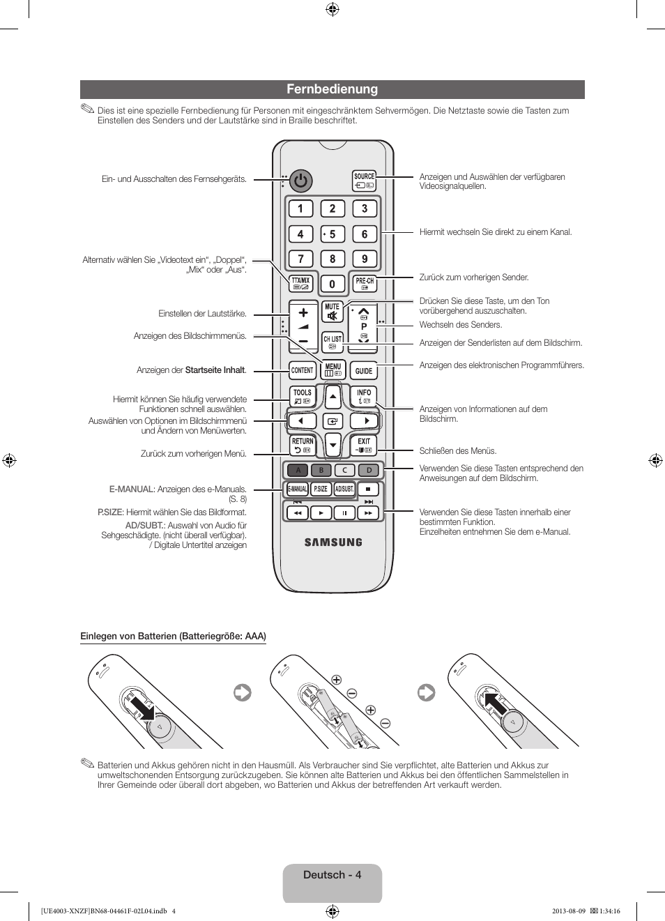 Fernbedienung | Samsung UE32EH4003W User Manual | Page 28 / 49