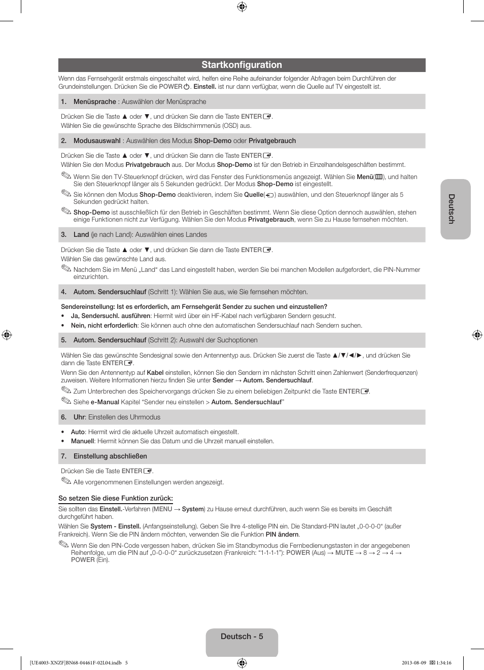 Startkonfiguration | Samsung UE32EH4003W User Manual | Page 29 / 49