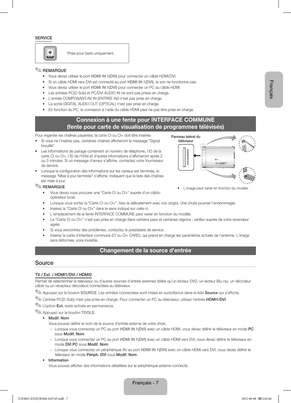 Changement de la source d'entrée source | Samsung UE39EH5003W User Manual | Page 19 / 49