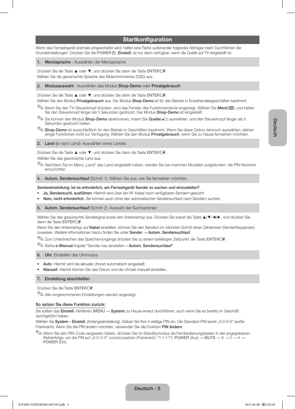 Startkonfiguration | Samsung UE39EH5003W User Manual | Page 29 / 49