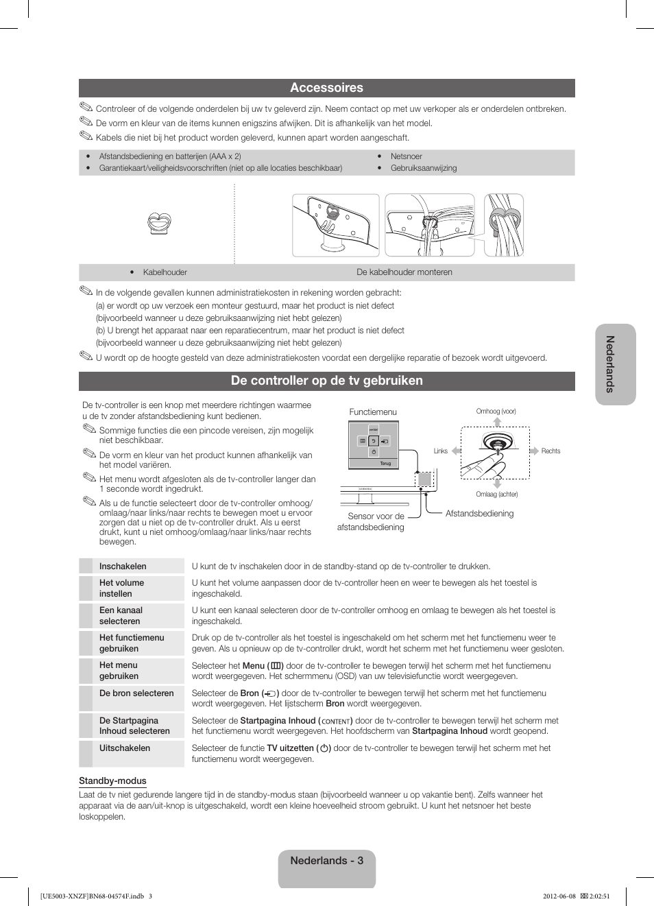 Accessoires, De controller op de tv gebruiken | Samsung UE39EH5003W User Manual | Page 39 / 49