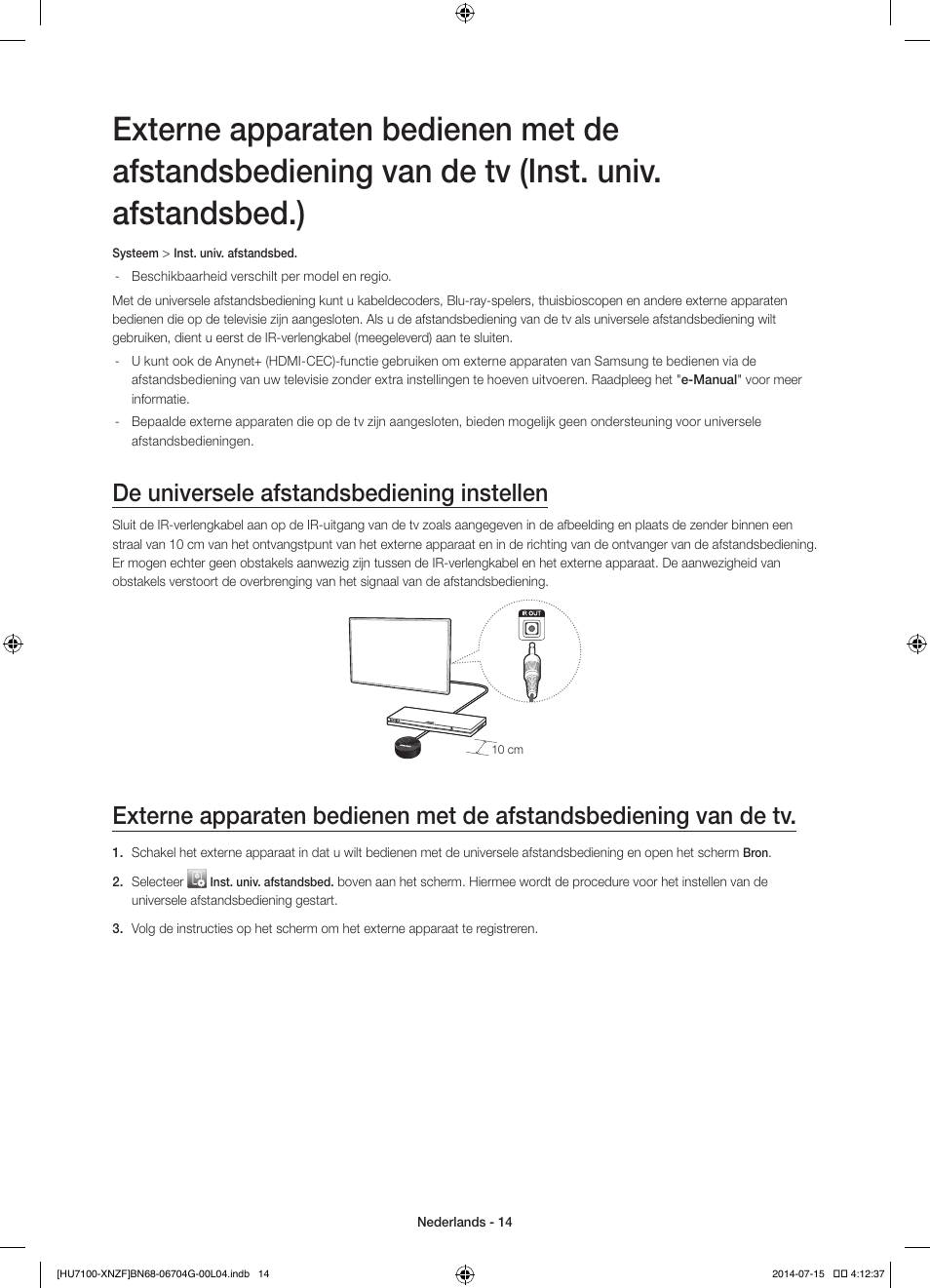 De universele afstandsbediening instellen | Samsung UE55HU7100S User Manual | Page 74 / 82