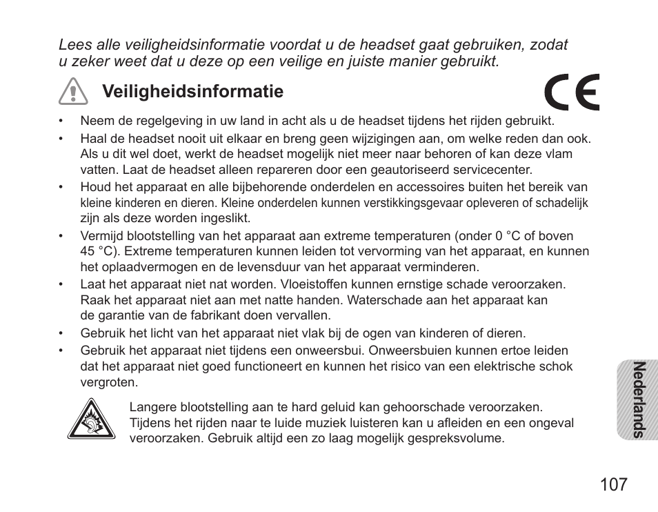 Veiligheidsinformatie | Samsung HM5000 User Manual | Page 109 / 134