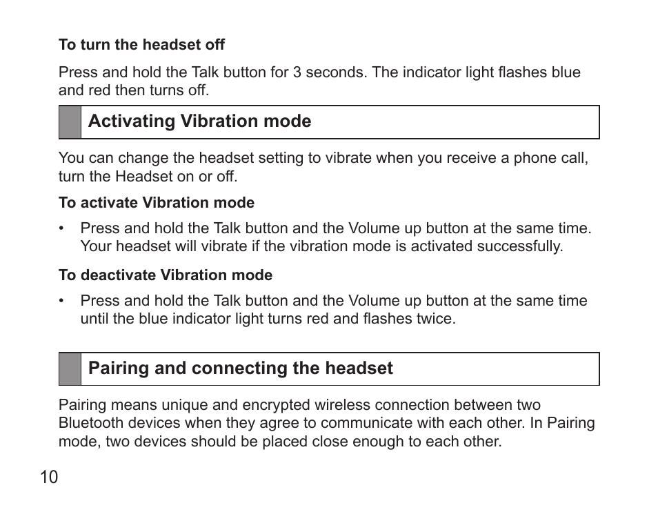 Activating vibration mode, Pairing and connecting the headset | Samsung HM5000 User Manual | Page 12 / 134