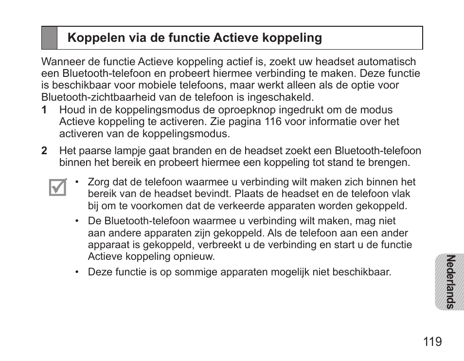 Koppelen via de functie actieve koppeling | Samsung HM5000 User Manual | Page 121 / 134