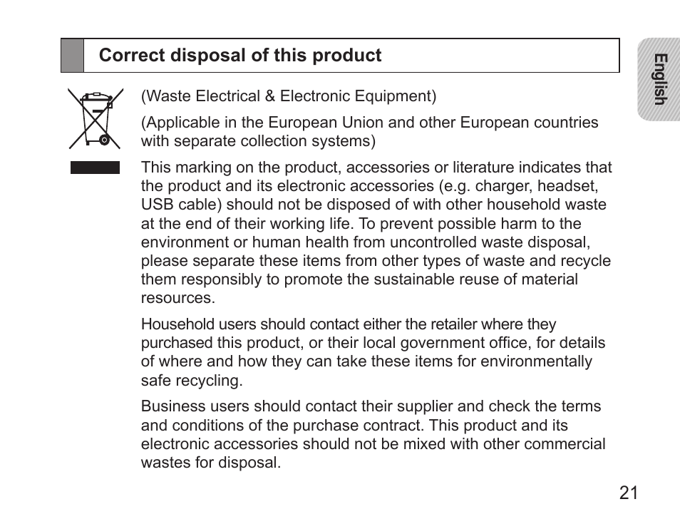 Correct disposal of this product | Samsung HM5000 User Manual | Page 23 / 134