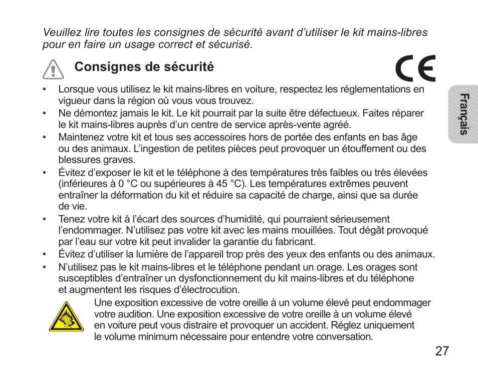 Consignes de sécurité | Samsung HM5000 User Manual | Page 29 / 134