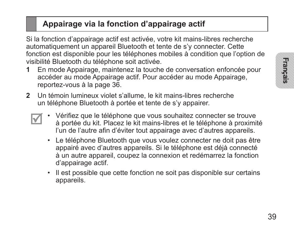 Appairage via la fonction d’appairage actif | Samsung HM5000 User Manual | Page 41 / 134