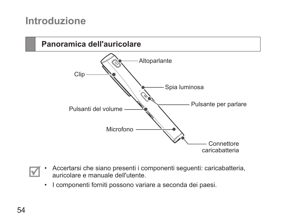 Introduzione, Panoramica dell'auricolare | Samsung HM5000 User Manual | Page 56 / 134