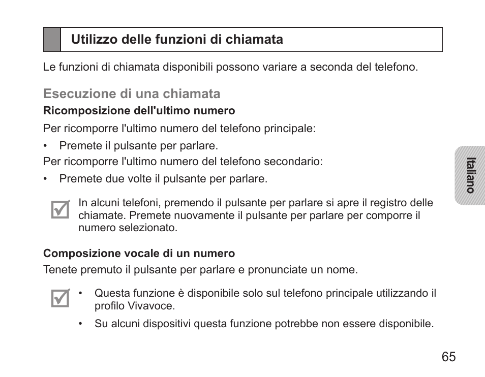 Utilizzo delle funzioni di chiamata | Samsung HM5000 User Manual | Page 67 / 134