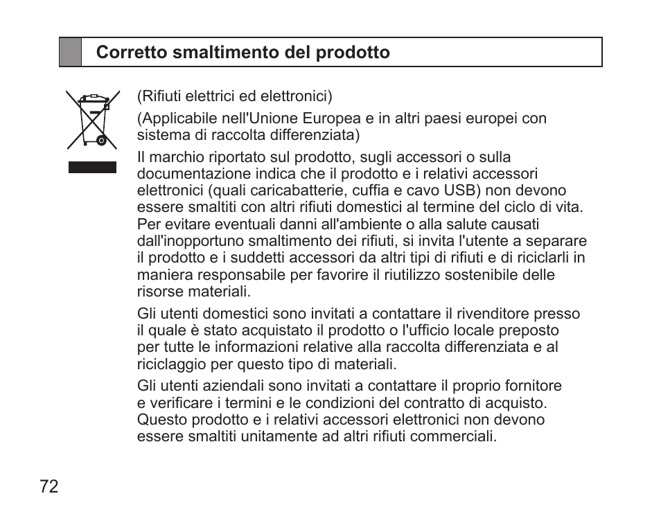 Corretto smaltimento del prodotto | Samsung HM5000 User Manual | Page 74 / 134