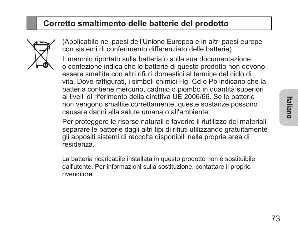 Corretto smaltimento delle batterie del prodotto | Samsung HM5000 User Manual | Page 75 / 134
