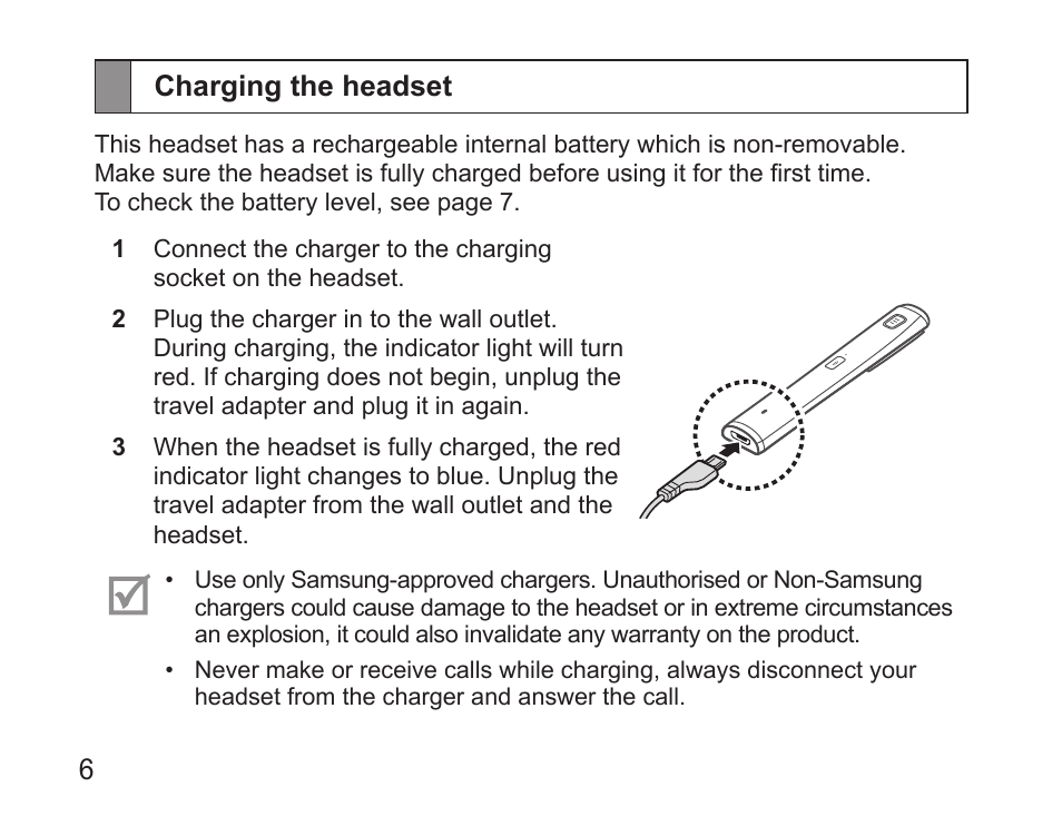 Charging the headset | Samsung HM5000 User Manual | Page 8 / 134