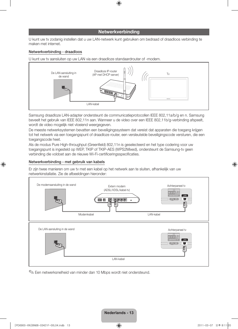 Netwerkverbinding | Samsung PS51D6900DS User Manual | Page 71 / 78