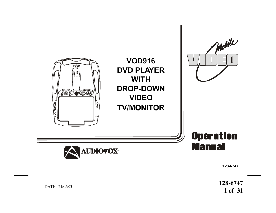 Audiovox VOD916 User Manual | 31 pages