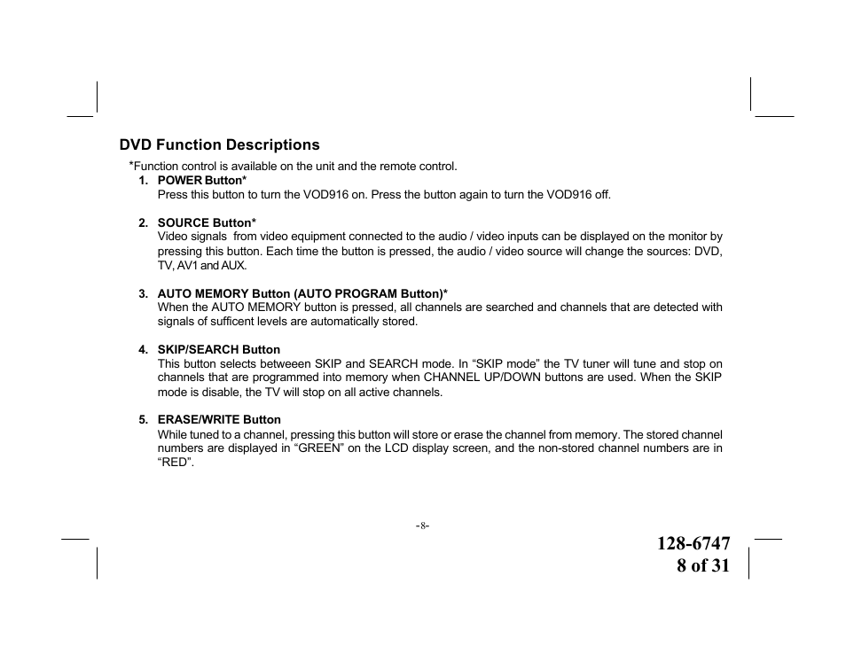 Audiovox VOD916 User Manual | Page 8 / 31