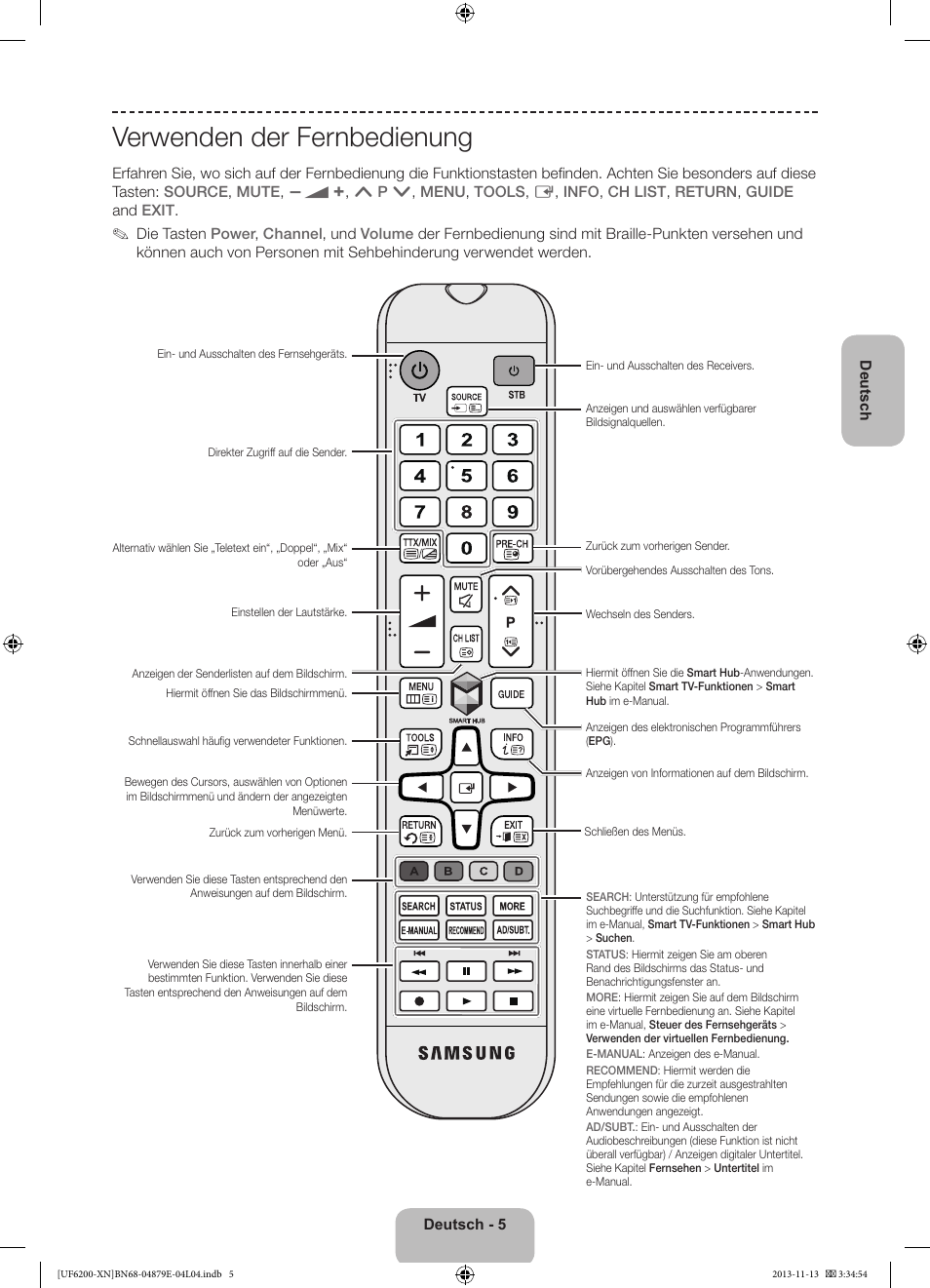 Verwenden der fernbedienung | Samsung UE32F6200AW User Manual | Page 45 / 81