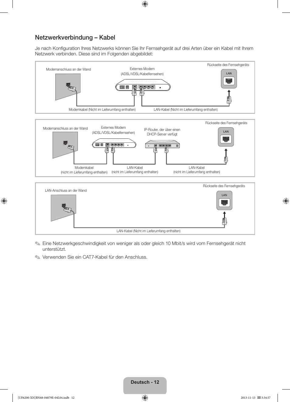 Netzwerkverbindung – kabel | Samsung UE32F6200AW User Manual | Page 52 / 81
