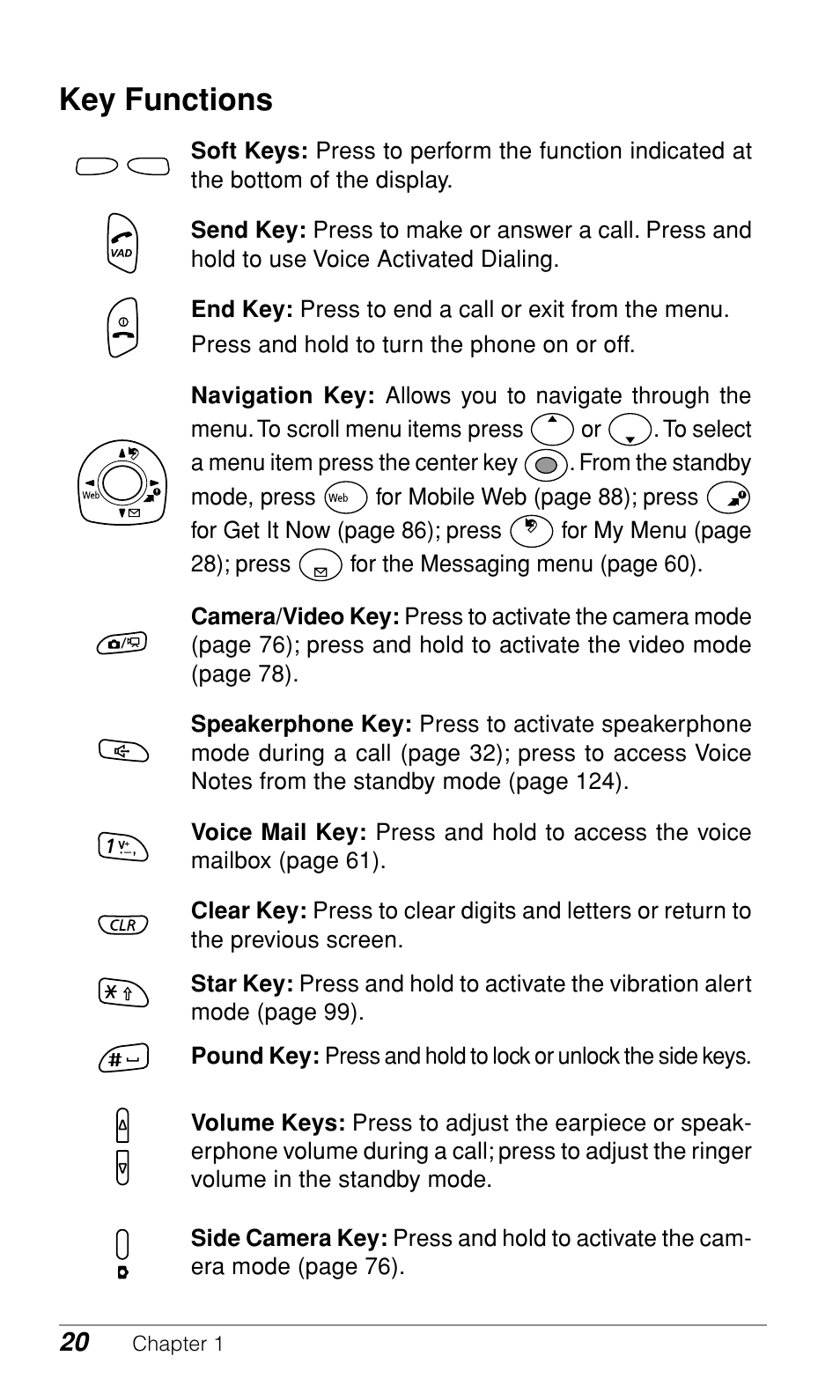 Key functions | Audiovox CDM-9900 User Manual | Page 22 / 162
