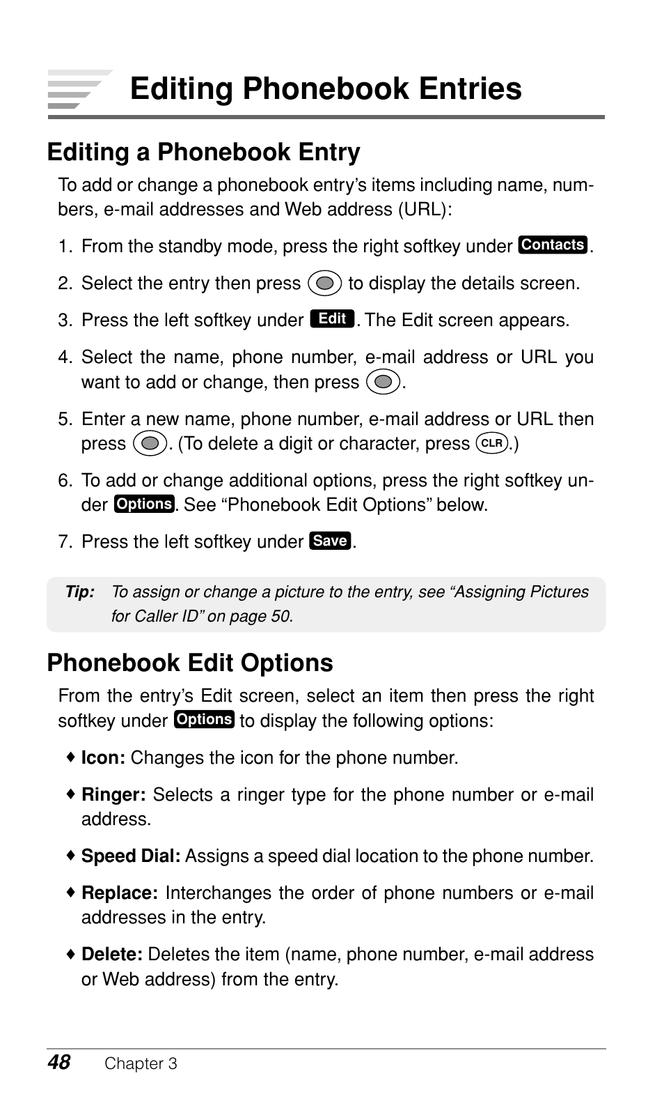 Editing phonebook entries, Editing a phonebook entry, Phonebook edit options | Audiovox CDM-9900 User Manual | Page 50 / 162