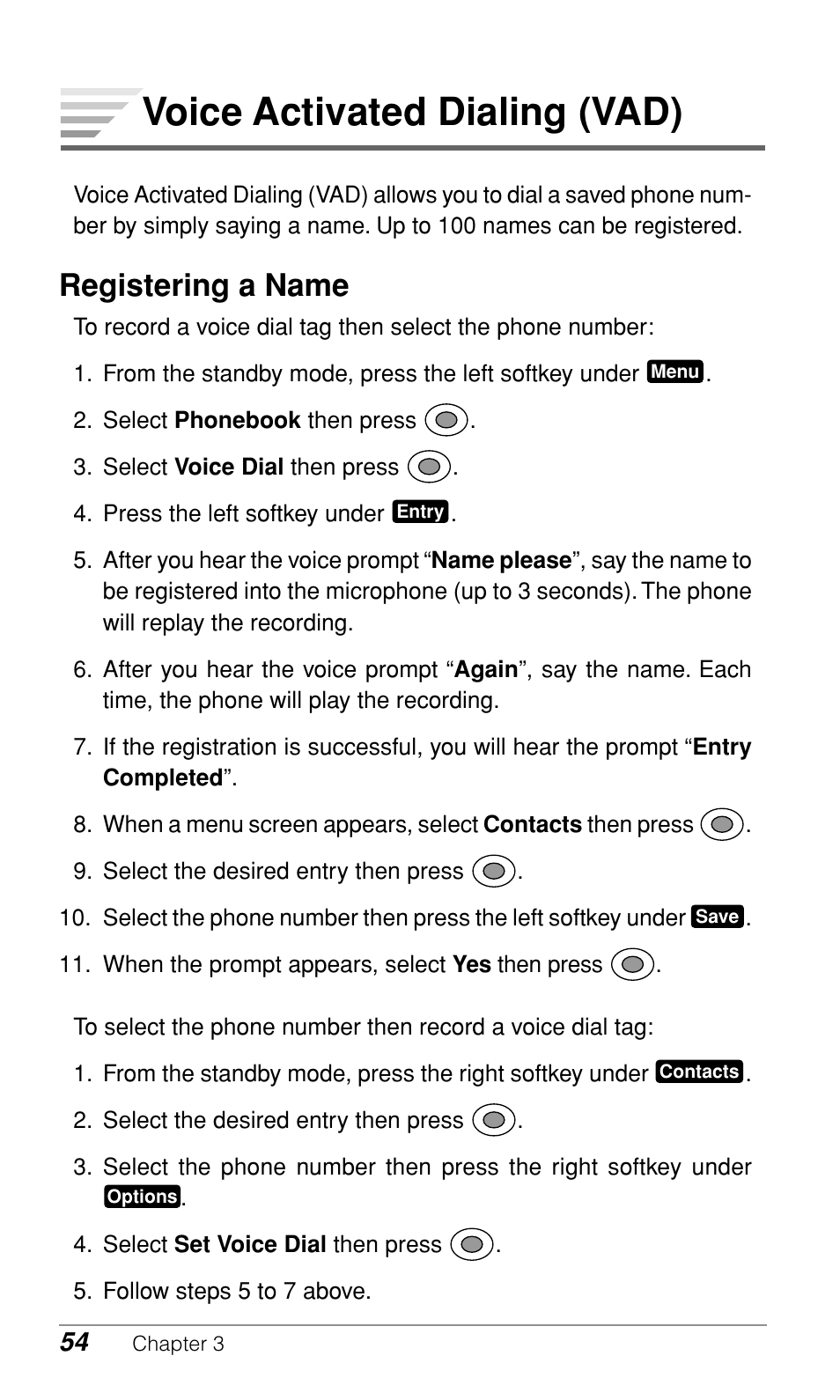 Voice activated dialing (vad), Registering a name | Audiovox CDM-9900 User Manual | Page 56 / 162