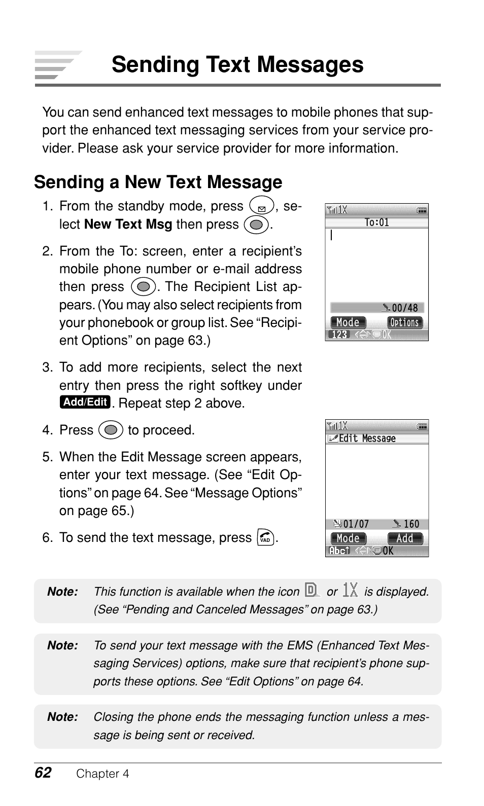 Sending text messages, Sending a new text message | Audiovox CDM-9900 User Manual | Page 64 / 162