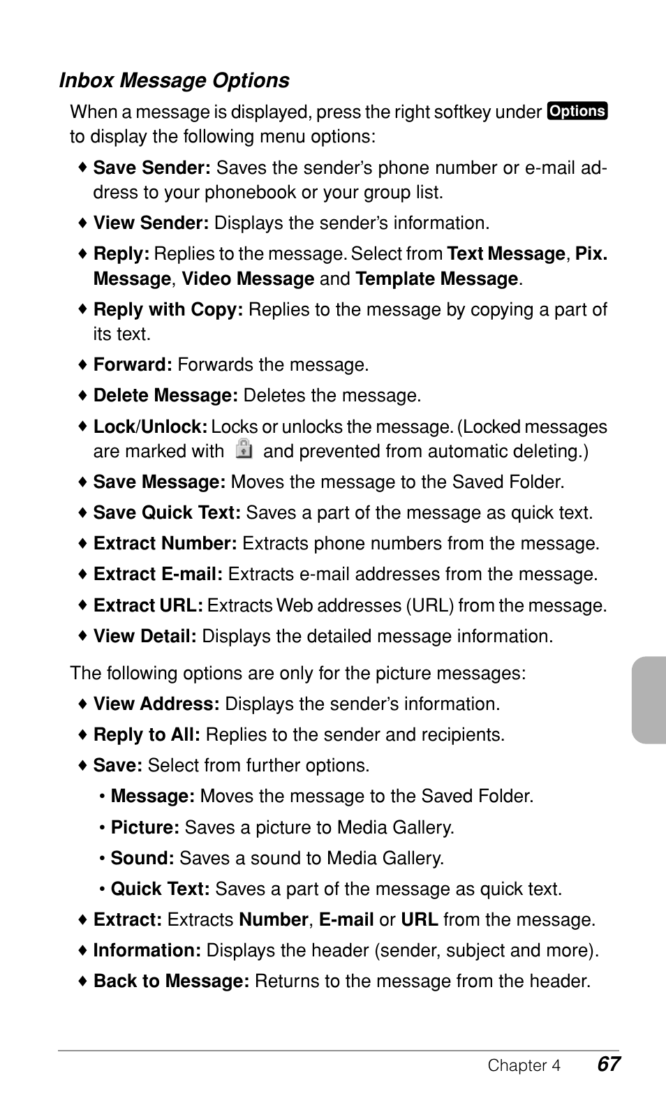Inbox message options | Audiovox CDM-9900 User Manual | Page 69 / 162