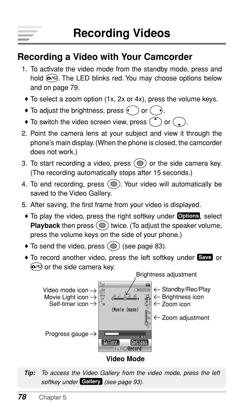Recording videos, Recording a video with your camcorder | Audiovox CDM-9900 User Manual | Page 80 / 162