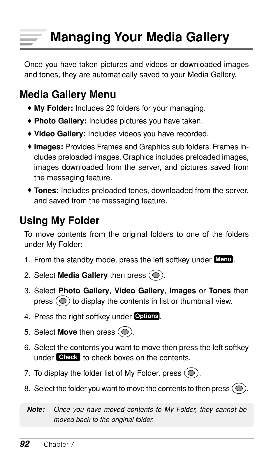 Managing your media gallery, Media gallery menu, Using my folder | Audiovox CDM-9900 User Manual | Page 94 / 162