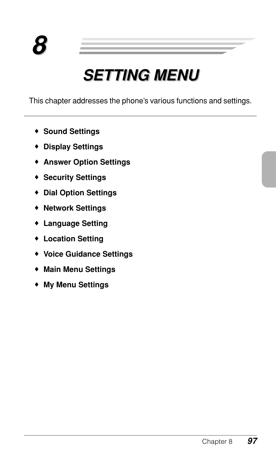 Setting menu | Audiovox CDM-9900 User Manual | Page 99 / 162