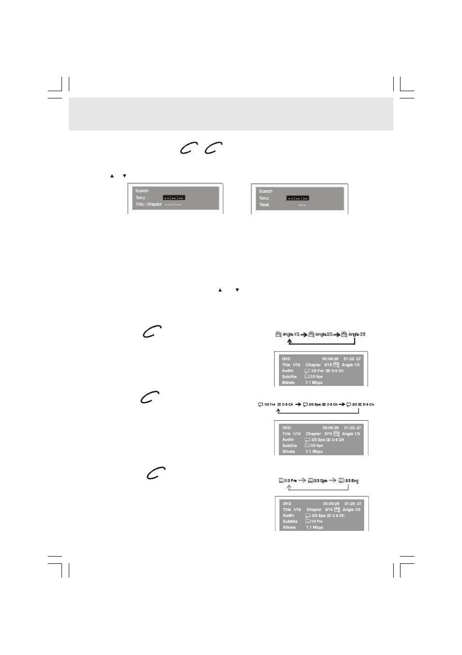 Special functions, Locating a specific time, Angle setting | Audio setting, Subtitle setting | Audiovox DVD Home Theatre System CD-R/RW CD Playback User Manual | Page 24 / 40