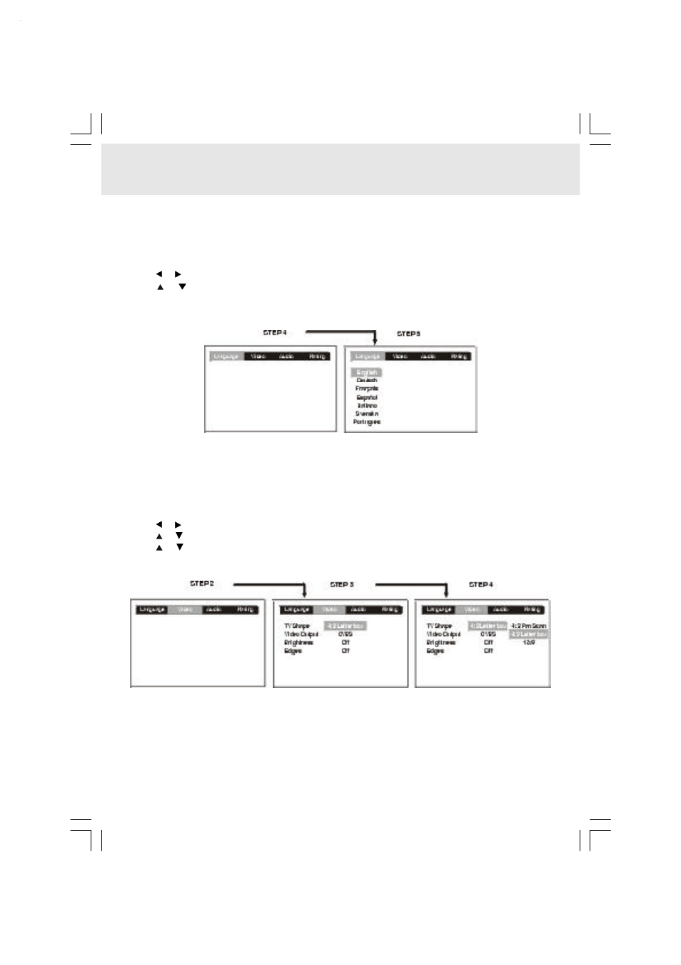 Customizing the function settings, Language setting, Video setting | Audiovox DVD Home Theatre System CD-R/RW CD Playback User Manual | Page 30 / 40