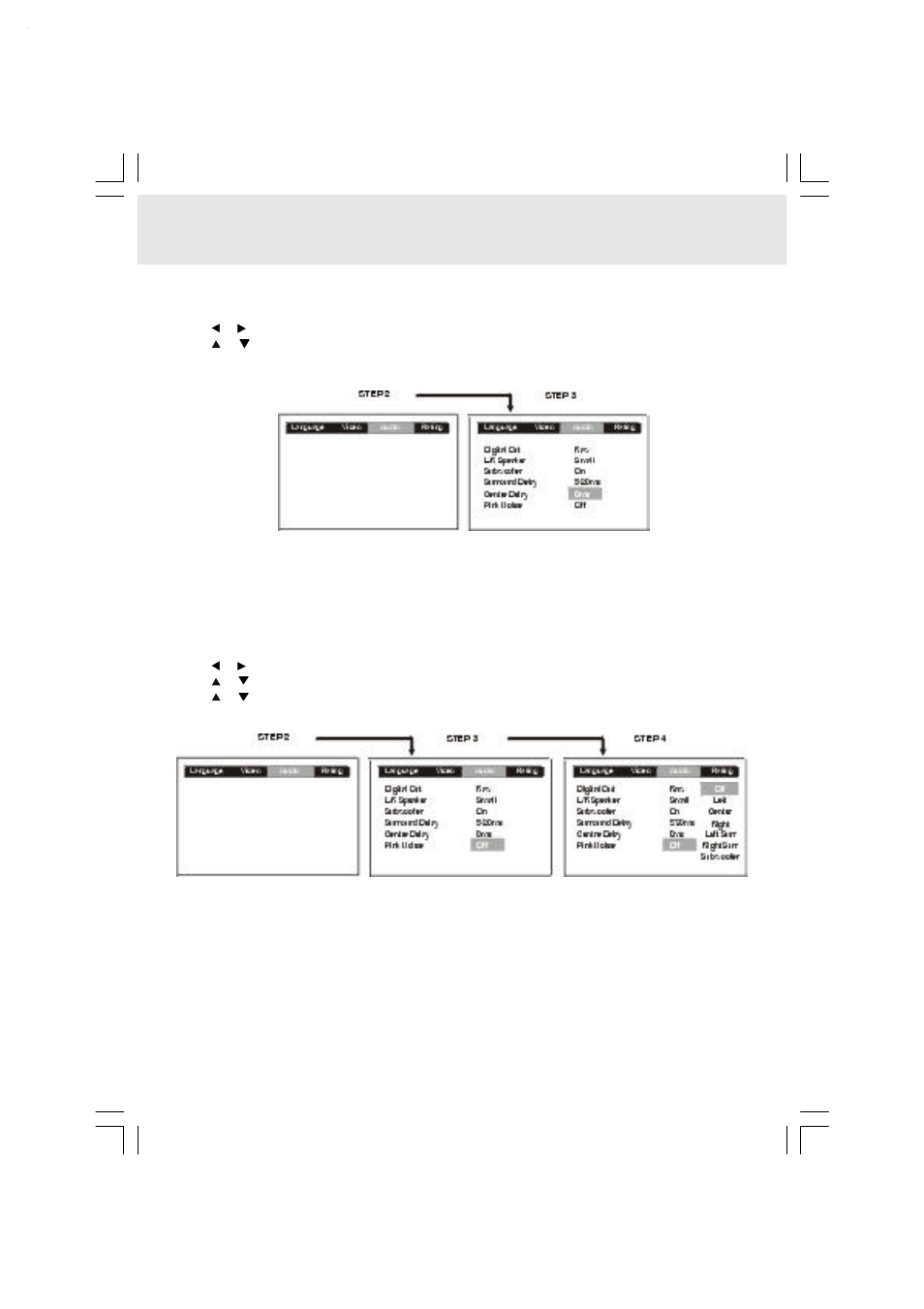 Customizing the function settings, Pink noise, Center delay | Audiovox DVD Home Theatre System CD-R/RW CD Playback User Manual | Page 35 / 40