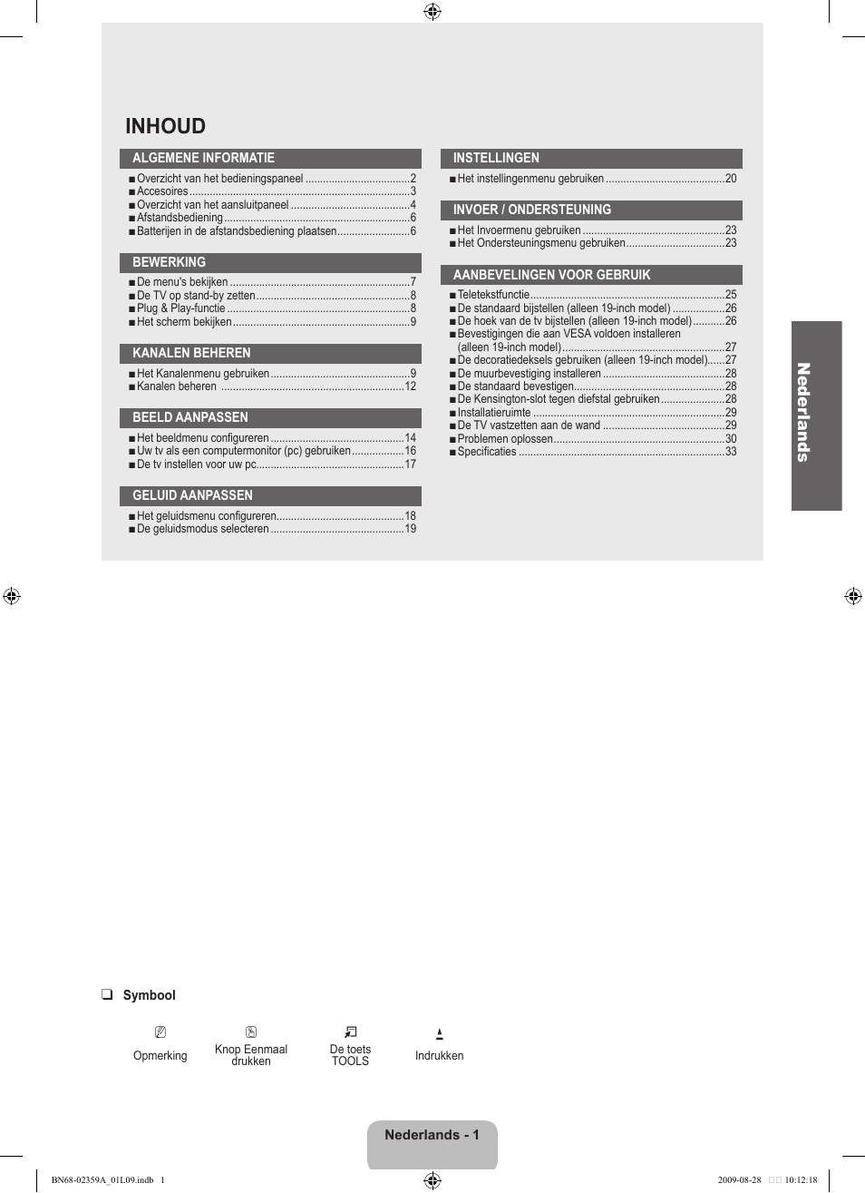 Inhoud, Neder lands | Samsung LE19B450C4W User Manual | Page 105 / 318