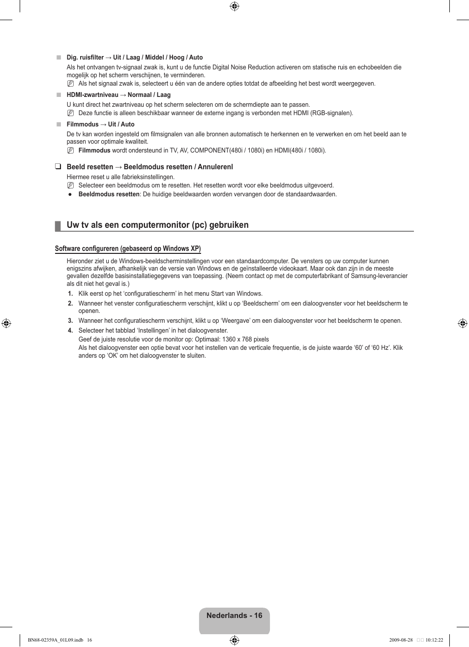 Uw tv als een computermonitor (pc) gebruiken | Samsung LE19B450C4W User Manual | Page 120 / 318